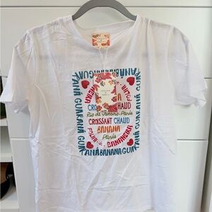 Sezane White Graphic Tee with Blue and Red Accents